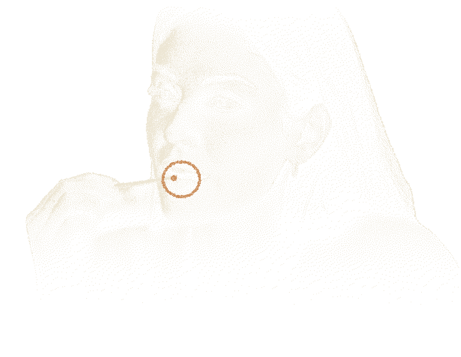 Stippled drawing of a woman rubbing a swab inside her cheek